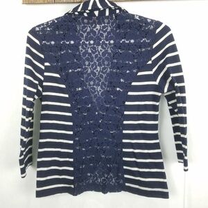 Love on a Hanger Small Blue & White Striped Blazer Jacket 3/4 Sleeve Lace Back